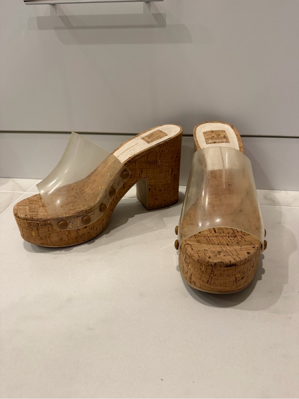 dolce vita clear cork platform sandals - Picture 1 of 2